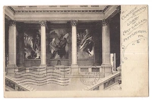 CARNEGIE LIBRARY Lobby ART GALLERY B&W Paintings Pittsburgh PA Postcard DB 1908 - Picture 1 of 2