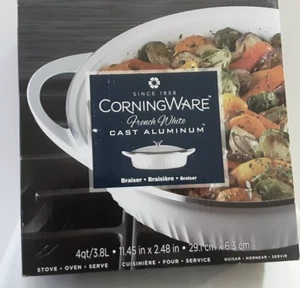 CORNING WARE FRENCH WHITE CAST ALUMINUM BRAISER 4QT/3.8 LITRES 29.1 CM X 6.3 CM - Picture 1 of 4