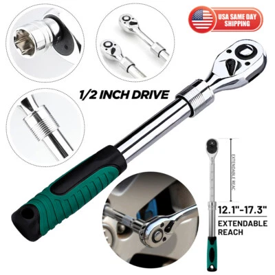 HUHOU 1/2" DR Drive Telescopic Extendable Long Handle Ratchet Socket Wrench 12-18"