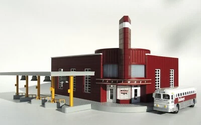 Impresionante estación de autobuses Rail King calibre O 1/48 Trailways con autobús fundido a presión NUEVO en caja Foto 1 de 4