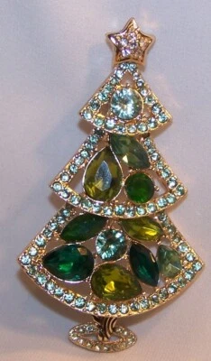 Prendedor/broche árbol de Navidad Napier-piedras en niveles tonos de verde-firmado-nuevo Foto 1 de 3