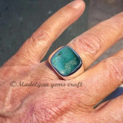 Anillo de sello de plata esterlina turquesa tibetana para hombre anillo de piedras preciosas turquesa para hombre Foto 1 de 4