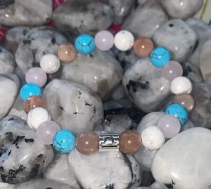 Libra Zodiac Crystal Bracelet - Moonstone, Howlite, Turquoise, Rose Quartz - Picture 1 of 10