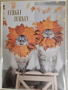PAPYRUS Couple of Hams Funny Thanksgiving Greeting Card Cat Kittens Maple Leaf - Picture 1 of 6