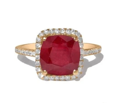 Anillo de compromiso de plata 925 con corte cojín de rubí, anillo de boda nupcial con halo grueso, Foto 1 de 4