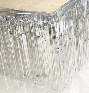 2 Pack Metallic Foil Fringe Table Skirt Tinsel Party Table Skirt Banner - Picture 1 of 1