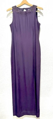 Vestido formal Liz Claiborne Night para mujer púrpura oscuro largo sin mangas con cuentas talla 8 Foto 1 de 4