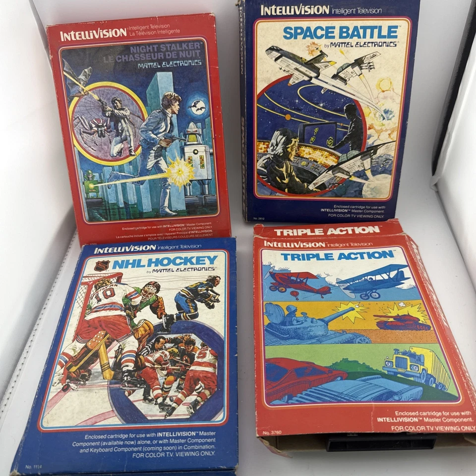 Intellivision Game Lot - NHL Hocky, Space Battle, Triple Action, Night Stalker - Image 1 of 1