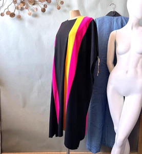 Carolina Herrera Gown Kaftan Dress Maxi Color Block Made in Italy sz 18 Plus - Picture 1 of 12