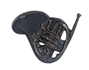 French Horn Pin Lapel Pin Brooch Black Tone Band Jewelry Vintage READ - Picture 1 of 4