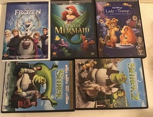5 Disney DVD Frozen 1&2, Shrek 1&2, Little Mermaid, Lady and the tramp  - Picture 1 of 2