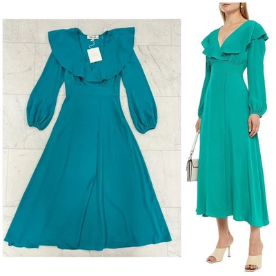 Maxi vestido de crepé de seda con volantes Diane Von Furstenberg para mujer nuevo con etiquetas $718 talla: 2 Foto 1 de 4