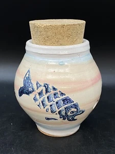 Koi Fish Studio Art Pottery Ceramic Garlic Jar with Cork Lid - Picture 1 of 14