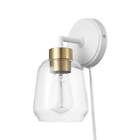 1-Light Plug-in or Hardwire Matte White Wall Sconce with Clear Glass Shade