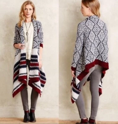 ANTHROPOLOGIE Sleeping On Snow Jacquard Open Front Waterfall Cardigan Medium  - Image 1 of 4