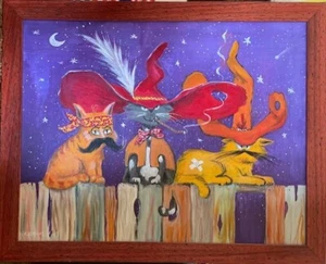 Don't Fence Me In by Bill Crowley original on canvas Western cats on a fence - Picture 1 of 1