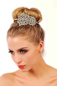 HBH Brautmoden Haarreife mit Strasssteinen und Blumenverzierung,biegsam-ZLP4088H - Bild 1 von 3