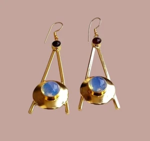 Amazing Designer Antique Gold Semi Precious Stone light wt Dangle Drop Earring - Picture 1 of 36