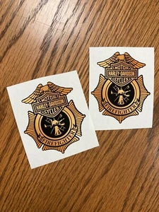 Fits Harley Davidson Fuel Tank Motorcycle Decals Firefighter Gold Badge Set of 2 - Foto 1 di 2