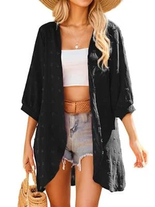 Women's Open Front Cardigan 3/4 Sleeve Cover Up - Picture 1 of 14