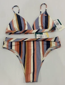 Juego de BIKINI ROXY Talla M / 10 BIKINI Bañistas a Rayas Tri Top y Pantalones Reg NUEVOS $100+ - Imagen 1 de 4
