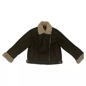 Zara Girls Black Faux Fur Shearling Biker Jacket Zipper Belt Size 8-9 130cm coat - Picture 1 of 16