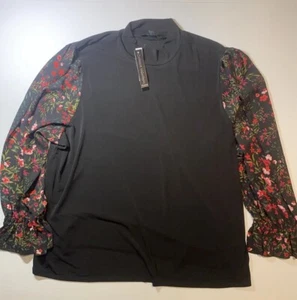 Catherine Malandrino Womens Plus Size 3X Floral Long Sleeve Blouse Top Black NWT - Picture 1 of 8