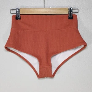 Pink Victorias Secret Bikini Bottom Size M Orange High Rise Ribbed Knit Swim - Picture 1 of 8