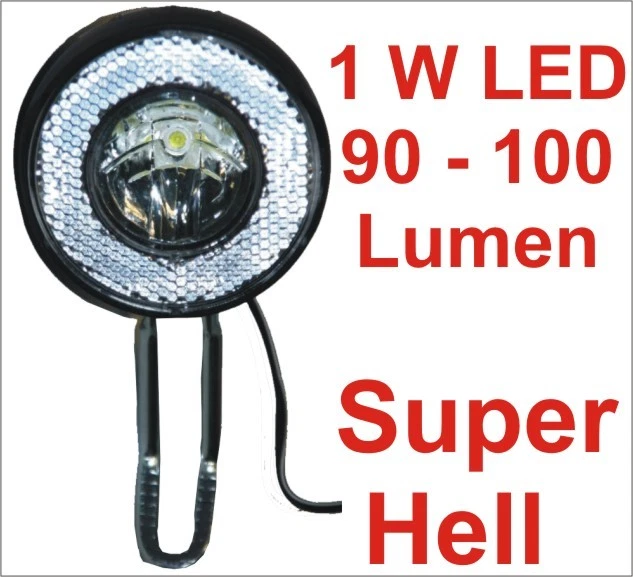 1 Watt Scheinwerfer Fahrrad für Nabendynamo Vorderlicht mit Ein und Ausschalter - Bild 1 von 1