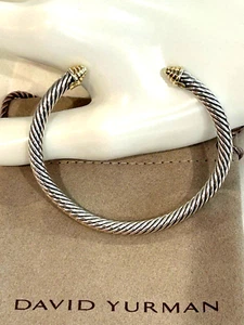 D. YURMAN 14KT.&.925-5.0mm CLASSIC CABLE-w-14kt GOLD DOME ENDS-WGT-28.4grm-UHB-1 - Picture 1 of 7