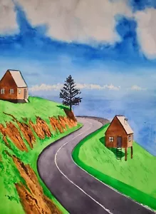 Quadro casa paesaggio arte originale dipinto acquerello originale - Foto 1 di 5