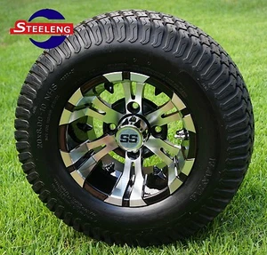 GOLF CART 10" MACHINED/BLACK VAMPIRE WHEELS/RIMS and 20" STREET/TURF TIRES (4) - Picture 1 of 5