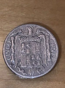 1941 Spain Cinco Cents Coin Old Spanish Coins Money Moneda World Monies Rare - Picture 1 of 10