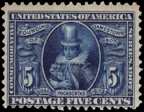 SAVOYSTAMPS USA Scott # 330 1907 F MH 5c Blue Pocahontas CV-$ 130 - Image 1 of 1