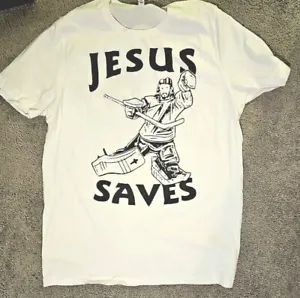 Jesus Saves Hockey Goal T Shirt Funny Religious Christian Faith Hilarious Tee XL - Picture 1 of 1