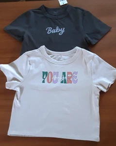 2 X SIZE S/P WOMEN'S SHORT SLEEVE GREY & BEIGE COTTON ON CROP LONGLINE TEE TOPS - Picture 1 of 4
