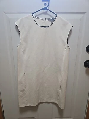 Vince Medium Stucco Off White Black Trim Sleeveless Short Tank Dress Pockets Zip - Image 1 of 4