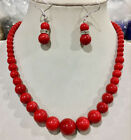 6-14mm Coral Red South Sea Shell Pearl Round Beads Necklace Earrings Set 18''