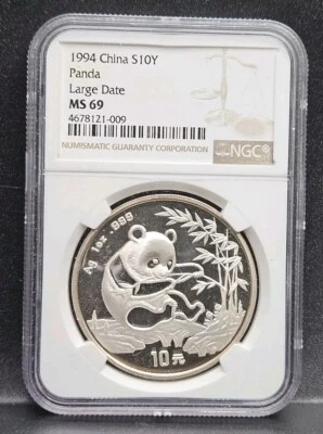 1994 China 10 Yuan Silver Panda-NGC MS69 Large Date  - Image 1 of 4