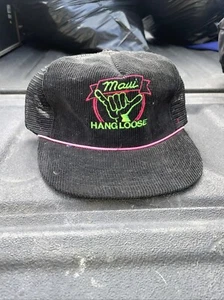 Vintage 80s Maui Hawaii Hang Loose Corduroy Trucker Hat Neon SnapBack Men’s - Picture 1 of 3