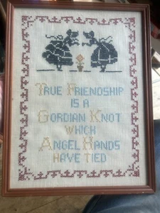 Vintage Framed Cross Stitch True Friendship…Which Angel Hands Have Tied - 1933 - Picture 1 of 7