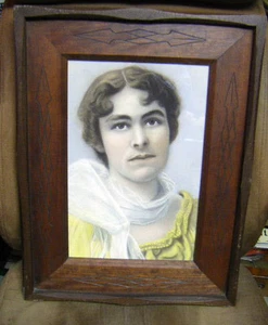 antique pastel dreamy victorian lady Unique antique handmade frame 21.25x16.25 - Picture 1 of 7