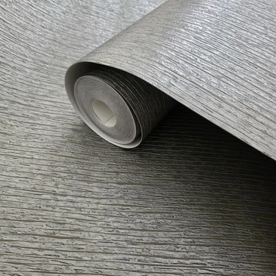 Taupe gray silver metallic embossed faux cracked stria plaster texture Wallpaper - Image 1 of 4