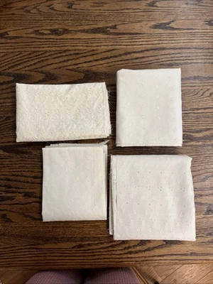 Vtg 4 Pieces Solid Ivory Embroidered EYELET Floral FABRIC Quilt 80s 90s 3+ Yds - Image 1 of 4