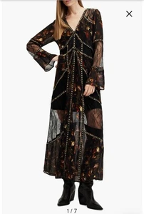 AllSaints Bryn Embellished Long Sleeve Maxi Dress Sz 14 Lace Beads Boho $499 NWT - Picture 1 of 14