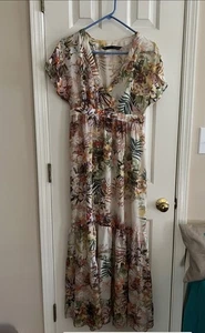 Zara Ladies Multicoloured Short Sleeve V Neck Frontal Maxi Dress, Size Small - Picture 1 of 20