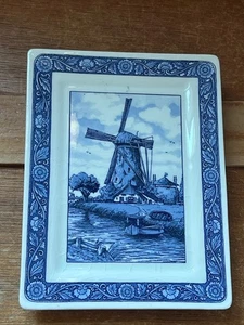 Blue & White Delftware Handwork by Elesva Holland Windmill Scene Ceramic Plaque - Picture 1 of 12