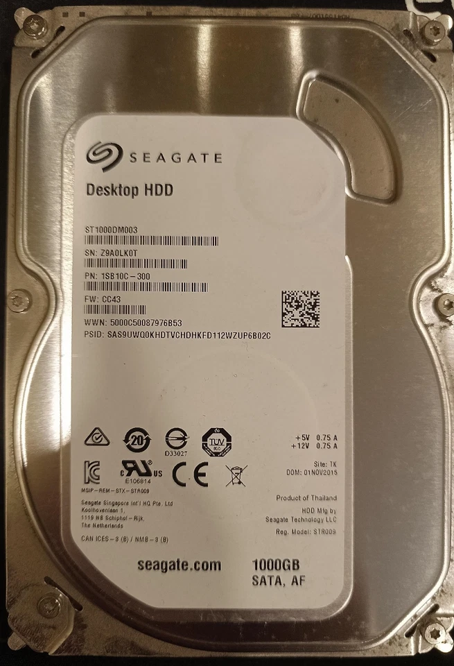 1TB SEAGATE ST1000DM003 Desktop 3.5" SATA HDD Hard Disk Drive - Image 1 of 1