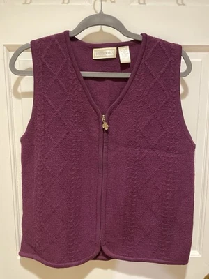 Women's 100% Boiled Wool Vest size 38" Bust Red Burgundy Full Zip Front Argyle - Image 1 of 4