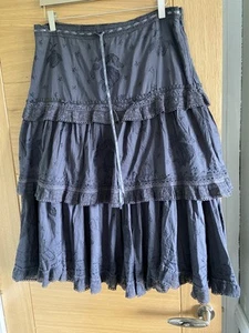 Whistles Grey skirt UK 14 Lace Ruffle Layered Cotton Boho Hippie Gypsy Y2K Goth - Picture 1 of 17